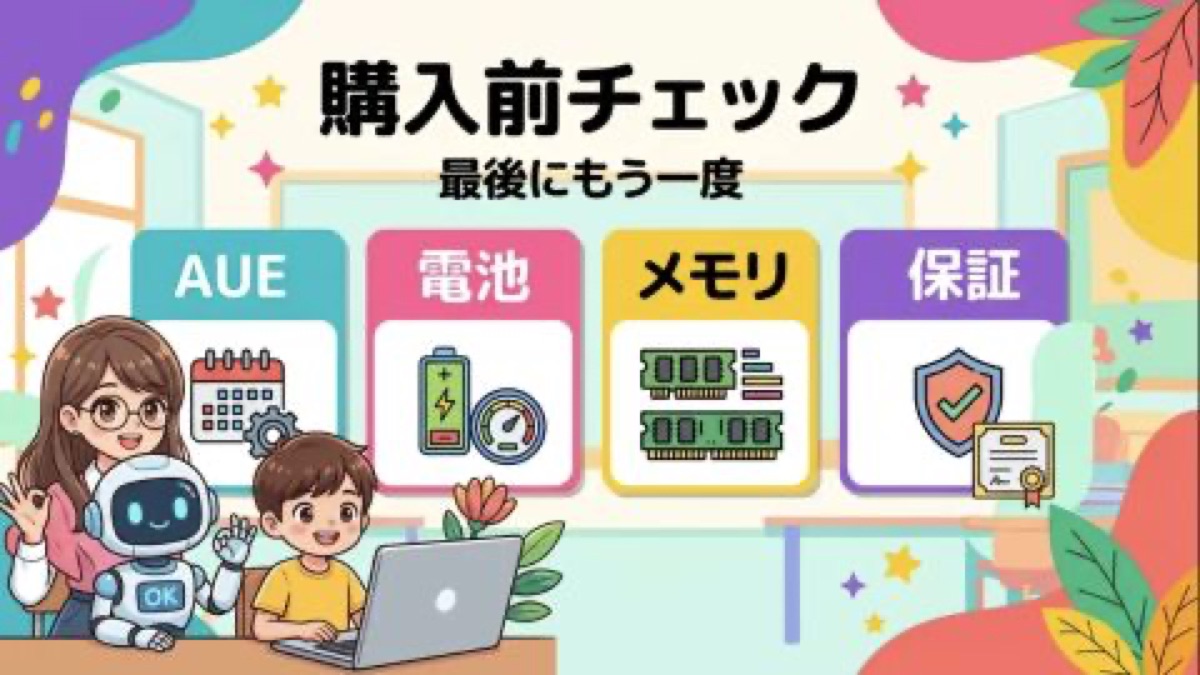 中古Chromebook購入前の最終チェックリストを説明する画像