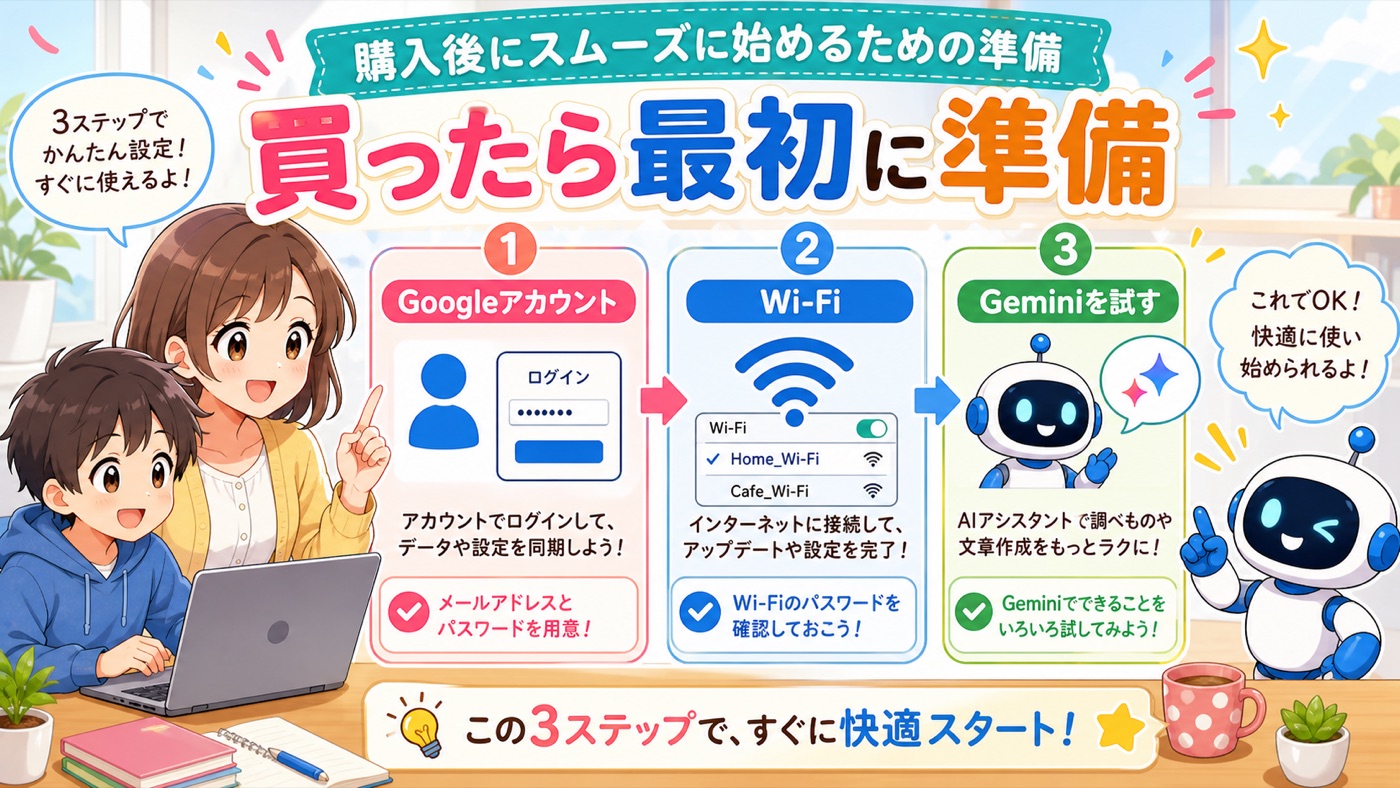 Chromebook Plus選びでブログやAI活用に向くスペック目安をまとめた画像
