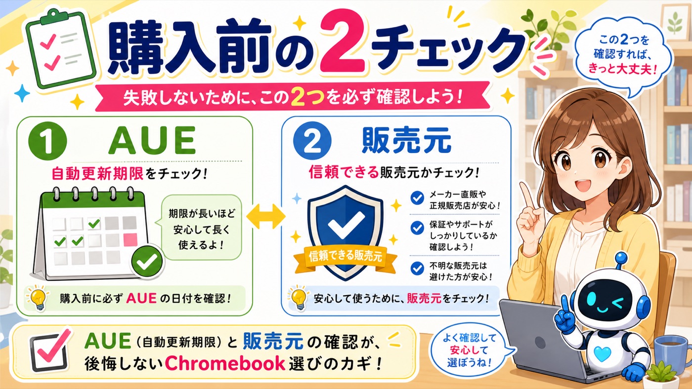 家電量販店でChromebookを実機確認して選ぶメリットを説明する画像