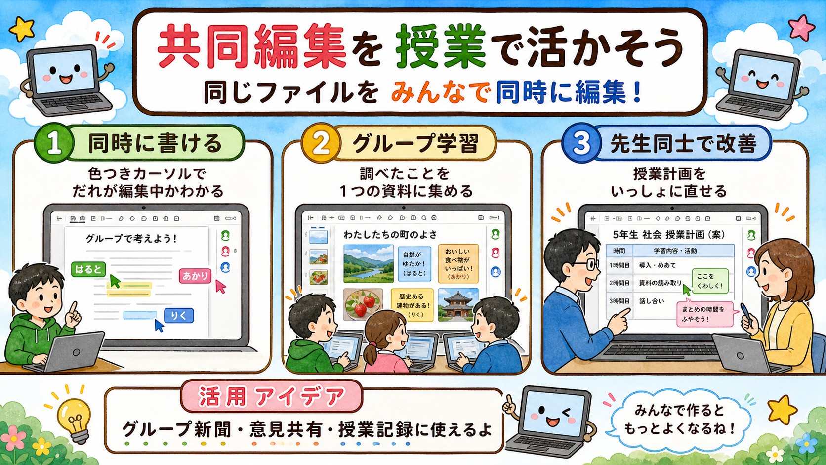 共同編集を授業で活かそう インフォグラフィック