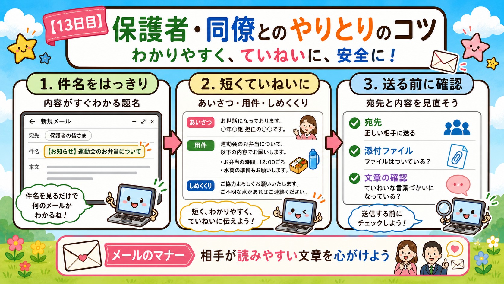 保護者・同僚とのやりとりのコツ インフォグラフィック