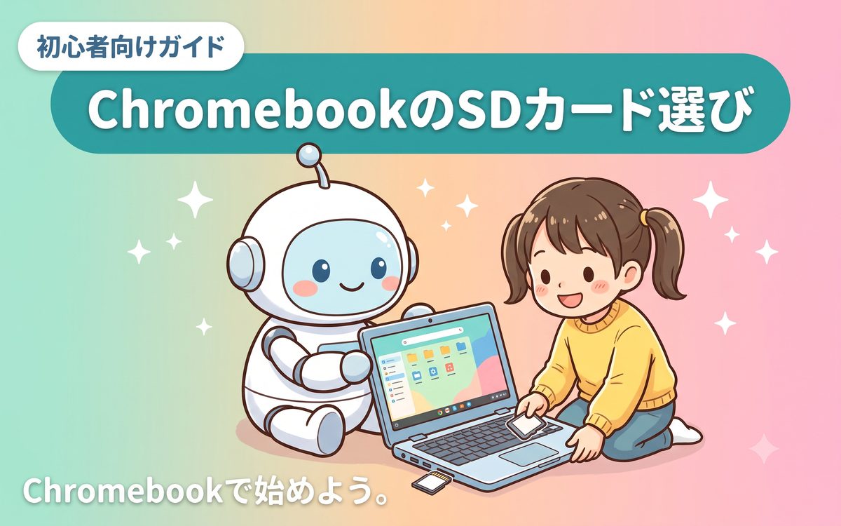 Chromebookで使えるSDカードの選び方を紹介するイメージ