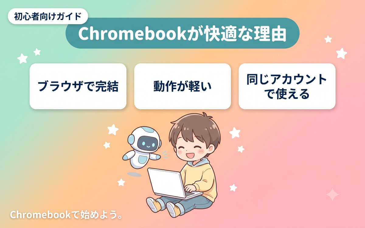 Chromebookでブログ画像作りが快適な理由を説明するインフォグラフィック
