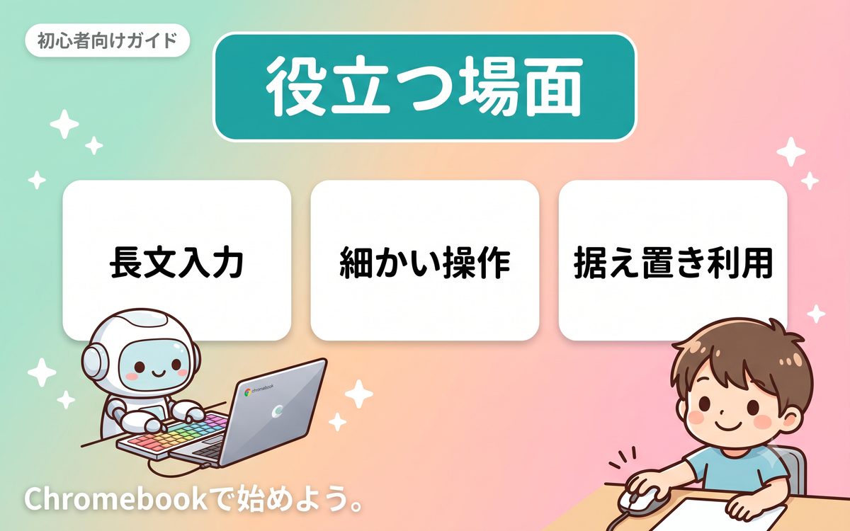 マウス・キーボードが役立つ場面を示すインフォグラフィック
