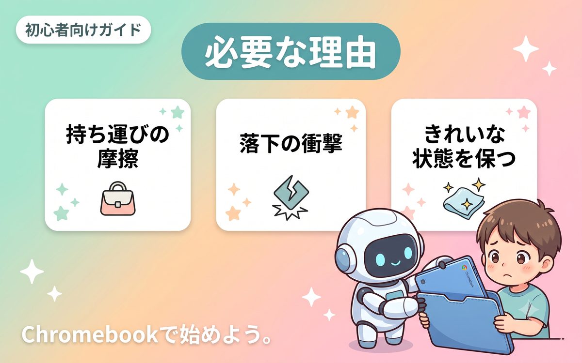 ケースと保護フィルムが必要な理由を示すインフォグラフィック