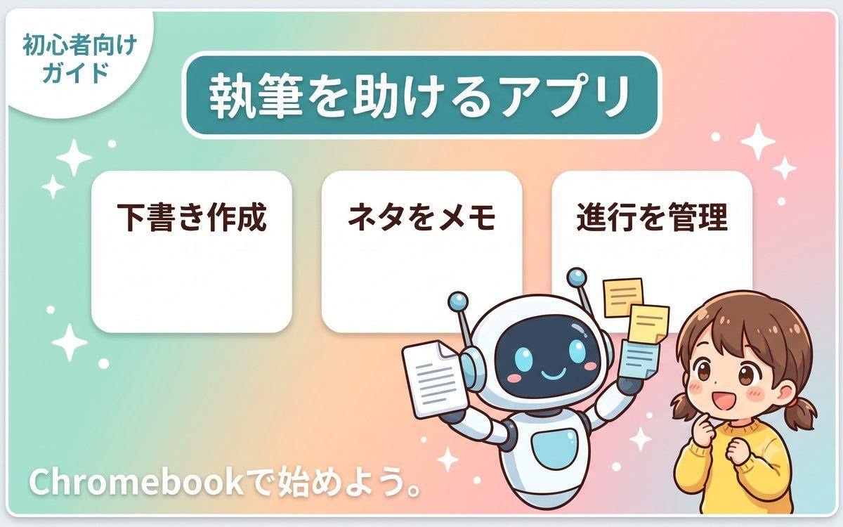 執筆作業を助けるアプリのインフォグラフィック