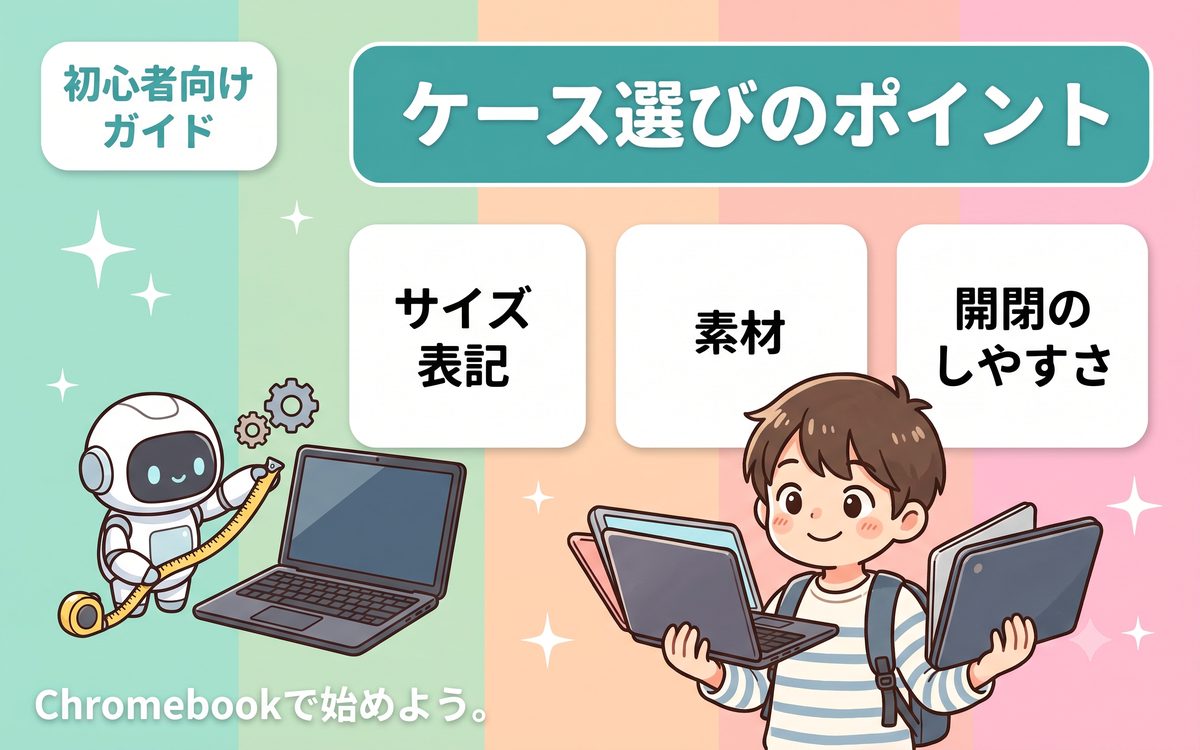 ケースを選ぶときの確認ポイントを示すインフォグラフィック