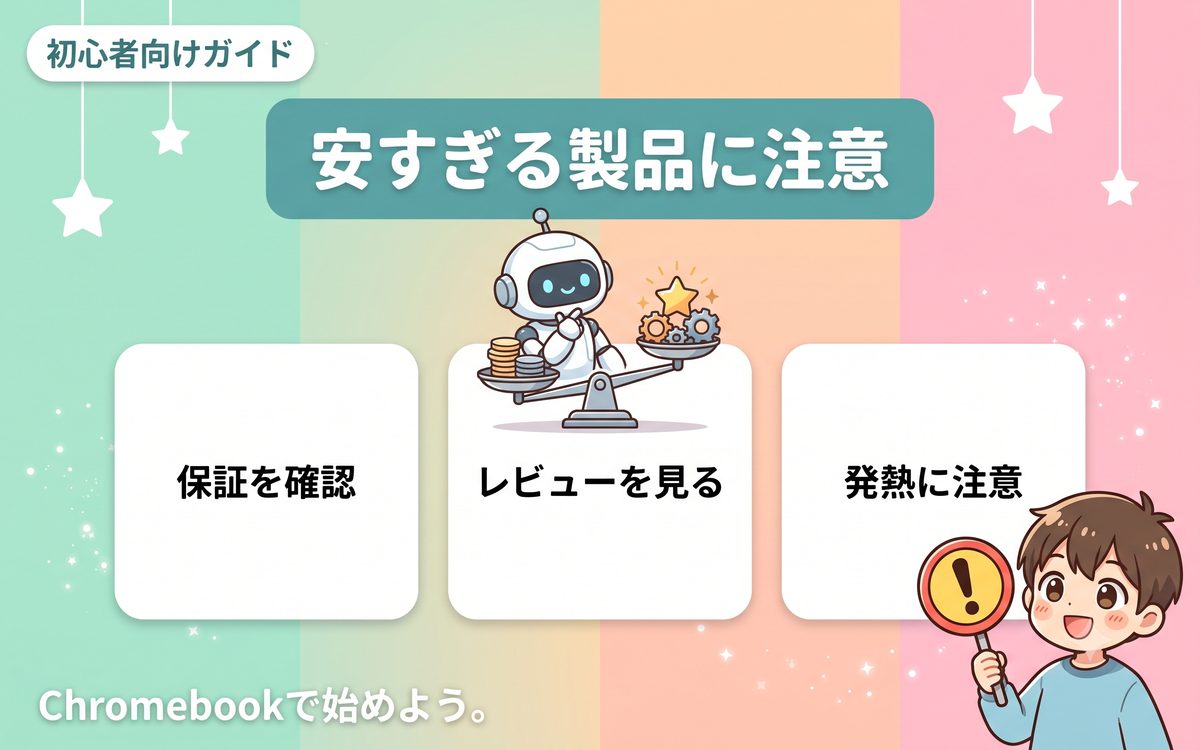 安すぎる製品の注意点を示すインフォグラフィック