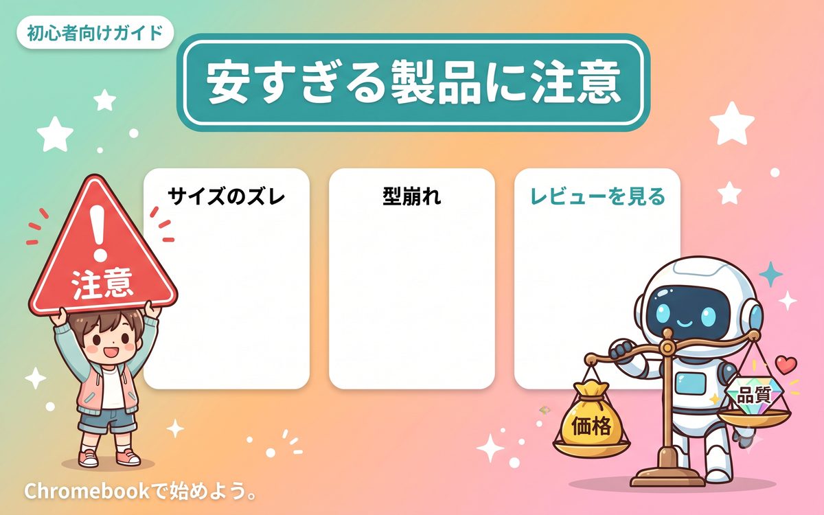安すぎる製品の注意点を示すインフォグラフィック