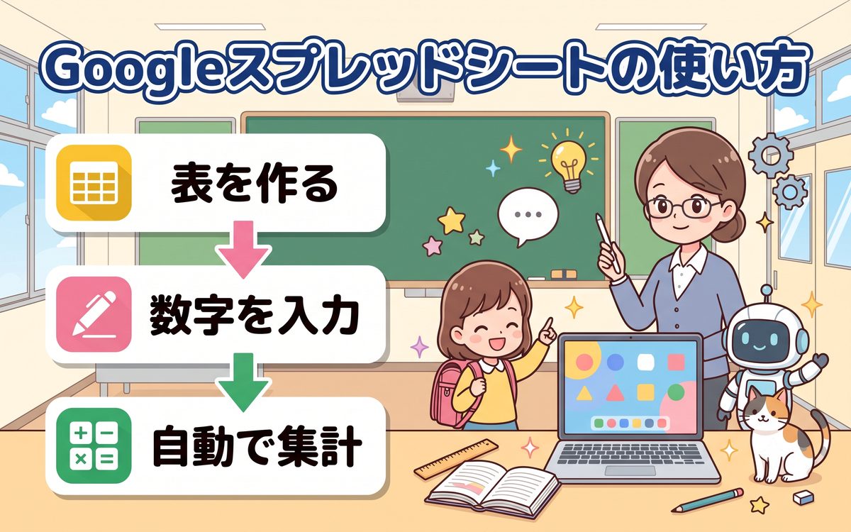 Googleスプレッドシートの使い方を紹介するインフォグラフィック