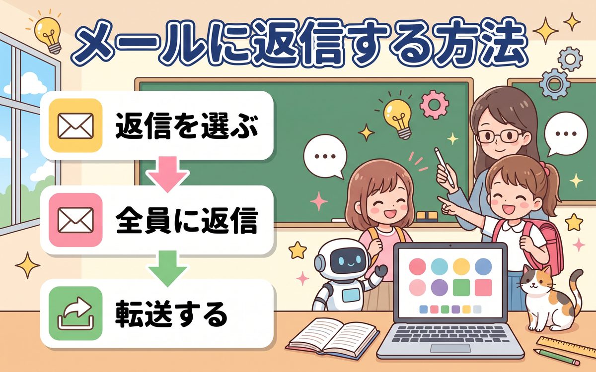 メールに返信する方法の解説イラスト