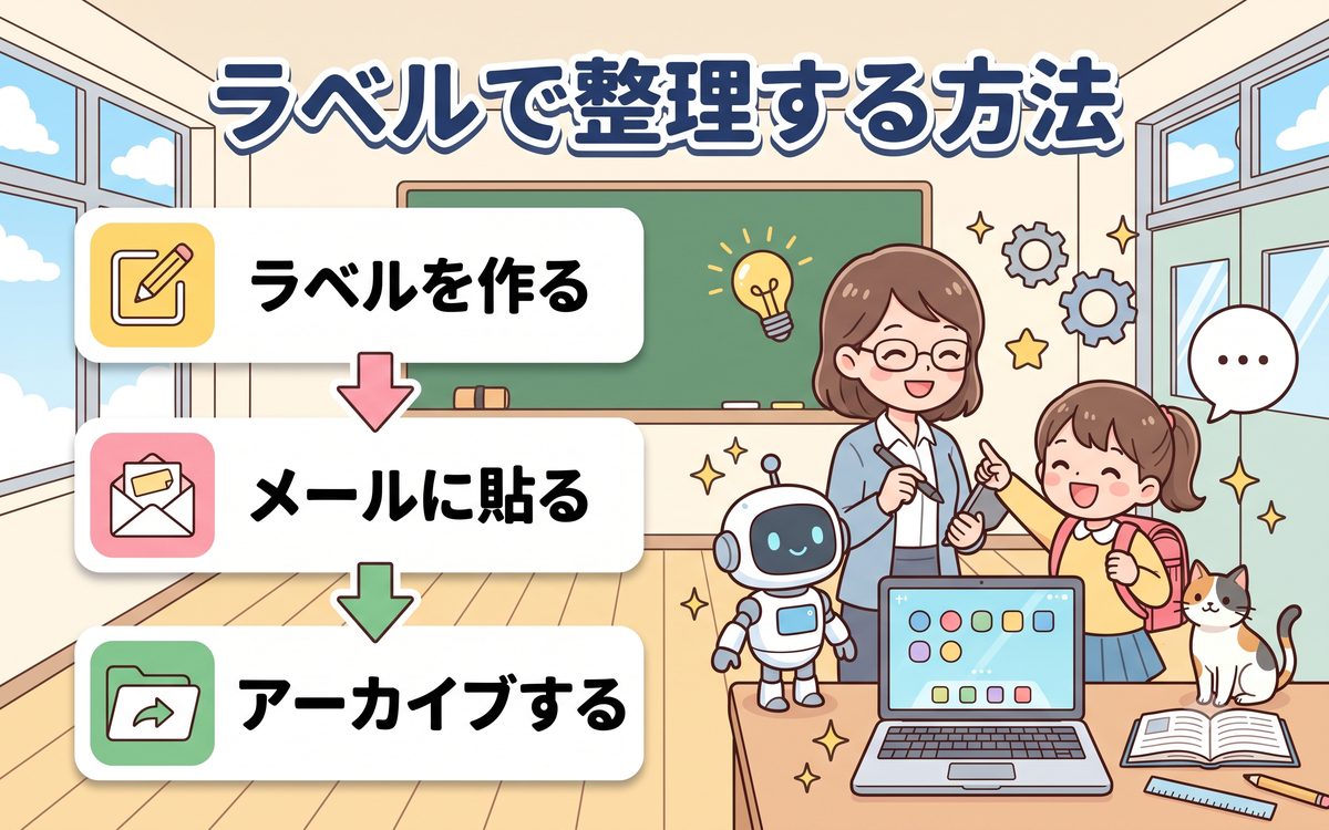 ラベルで整理する方法の解説イラスト