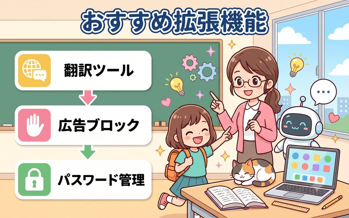 おすすめ拡張機能の解説イラスト