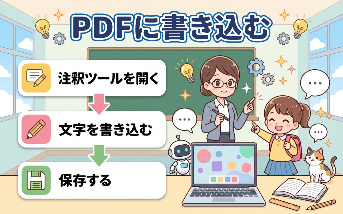 PDFに書き込む方法の解説イラスト