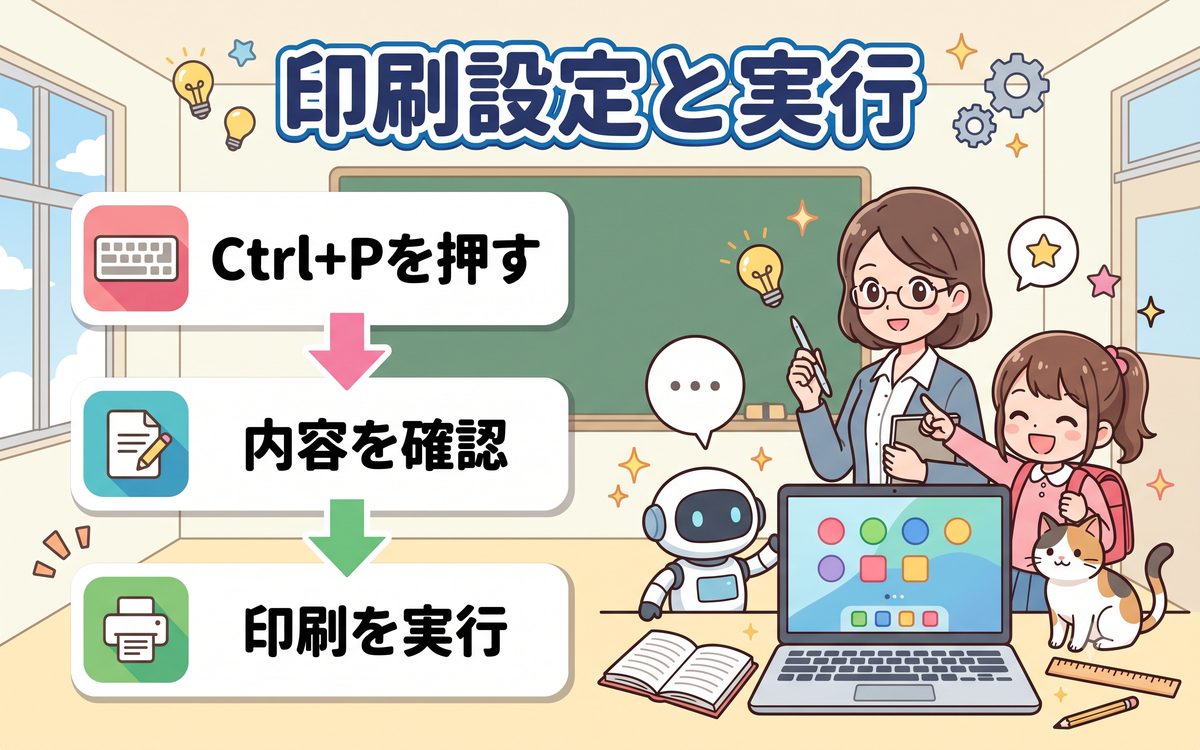 印刷設定と実行の解説イラスト