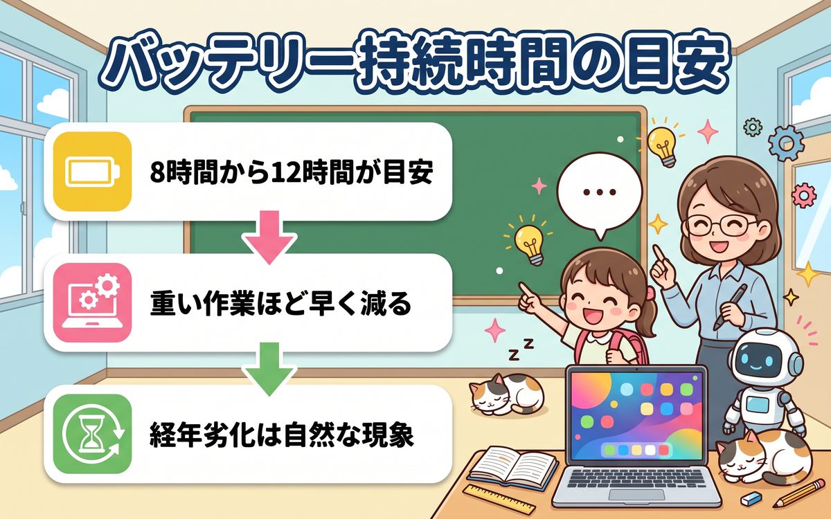 バッテリー持続時間の目安のイメージ