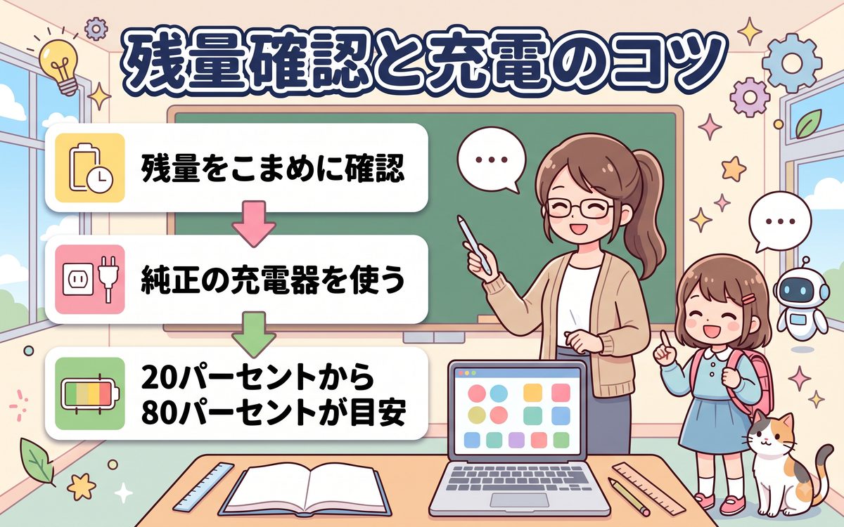 残量確認と充電のコツのイメージ