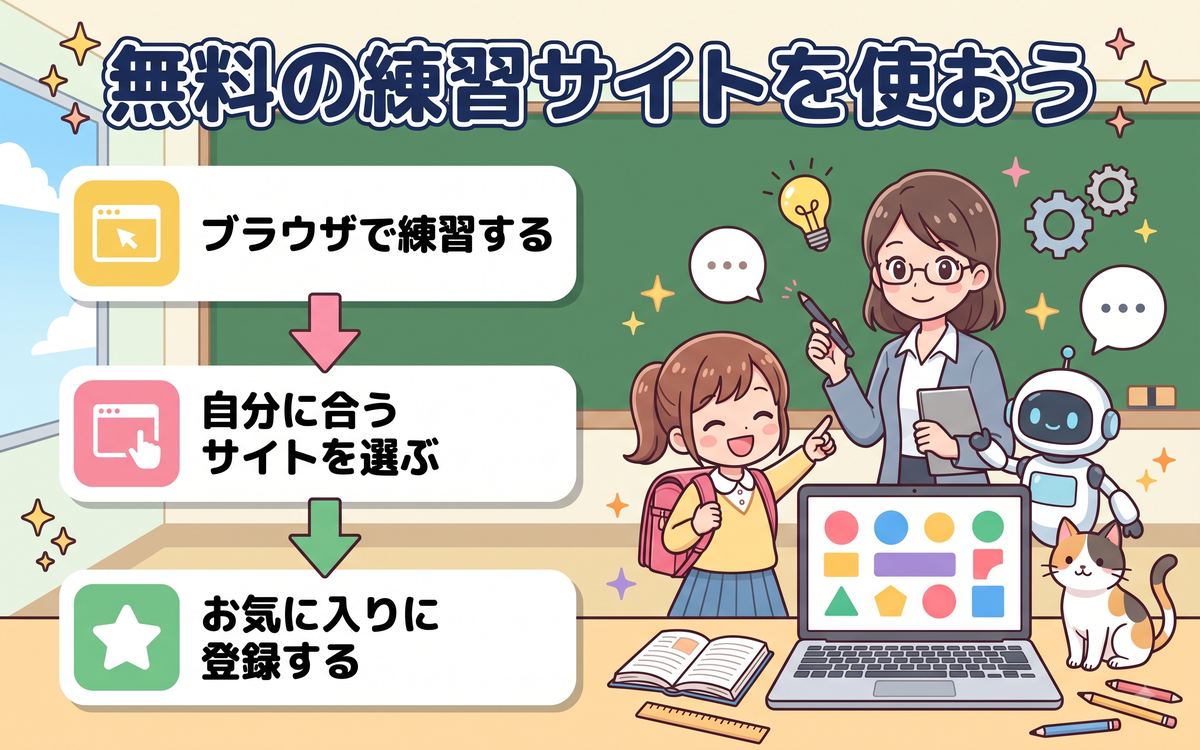 無料の練習サイトを使おうのイメージ