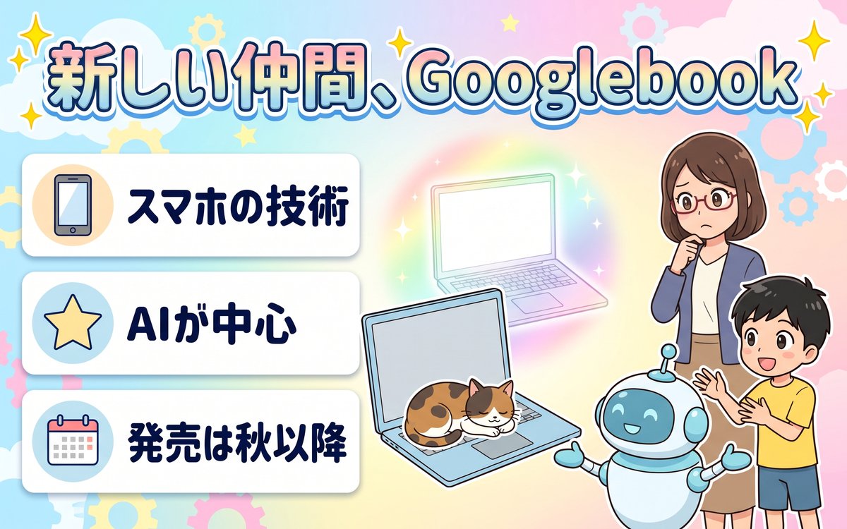 Googlebookとは何か、Chromebookとの違いをやさしく紹介するイラスト