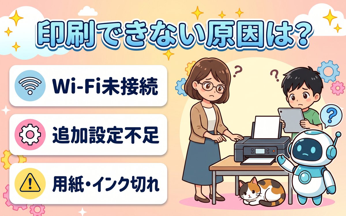 Chromebookで印刷できない主な原因を示すインフォグラフィック