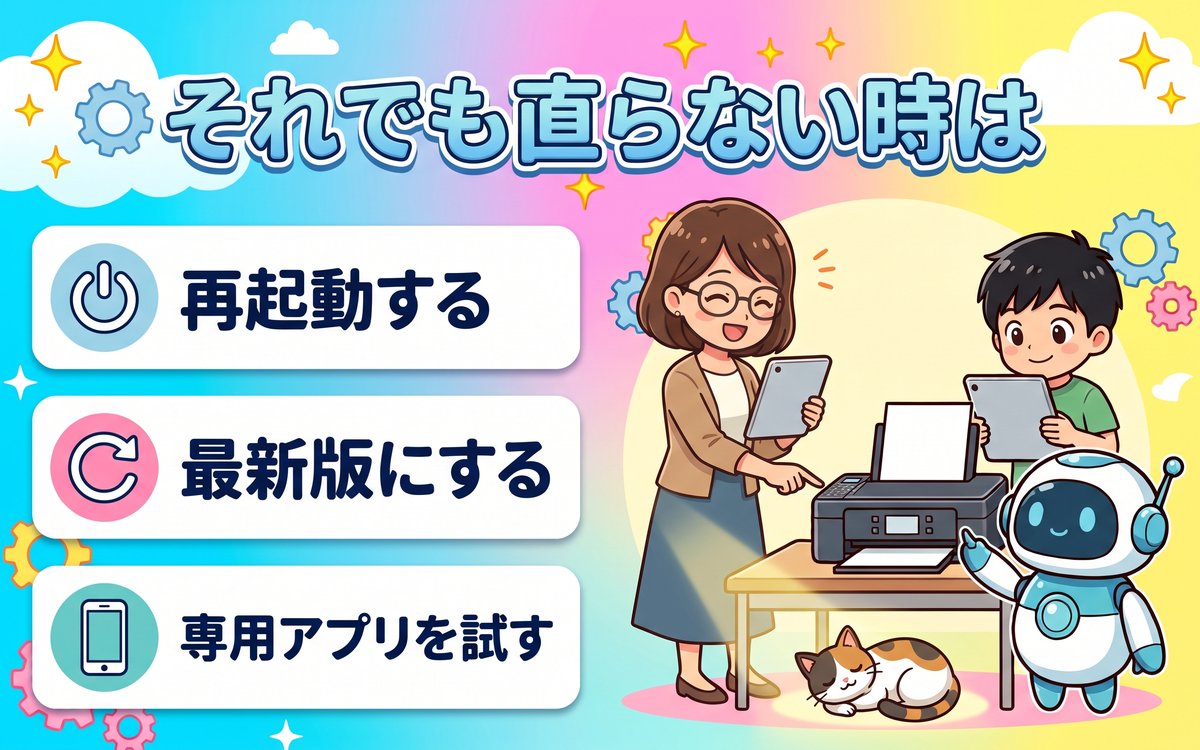それでも印刷できないときの対処法を示すインフォグラフィック